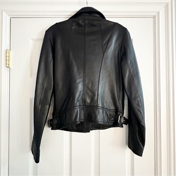 Michael Kors Genuine Leather Black Moto Jacket Biker S/P Small Petite Zipper - Picture 14 of 16